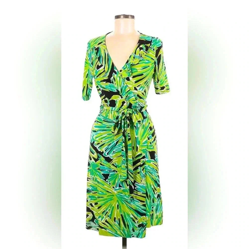 LILLY PULITZER Adalie Ruffle Green With Envy Wrap Dress MEDIUM